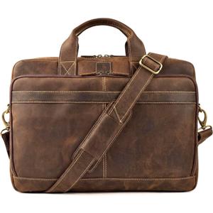 Full Grain Leather Messenger Bag for Men, 16” Briefcase Laptop Satchel Vintage Professional Office Work & Travel Bag