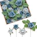 Ling's moment Artificial Rose Buds and Petite Roses w/Stem Pack of 25 for DIY Wedding Bouquets Centerpieces Decorations Boutonniere Corsages (Dusty Blue Shades)