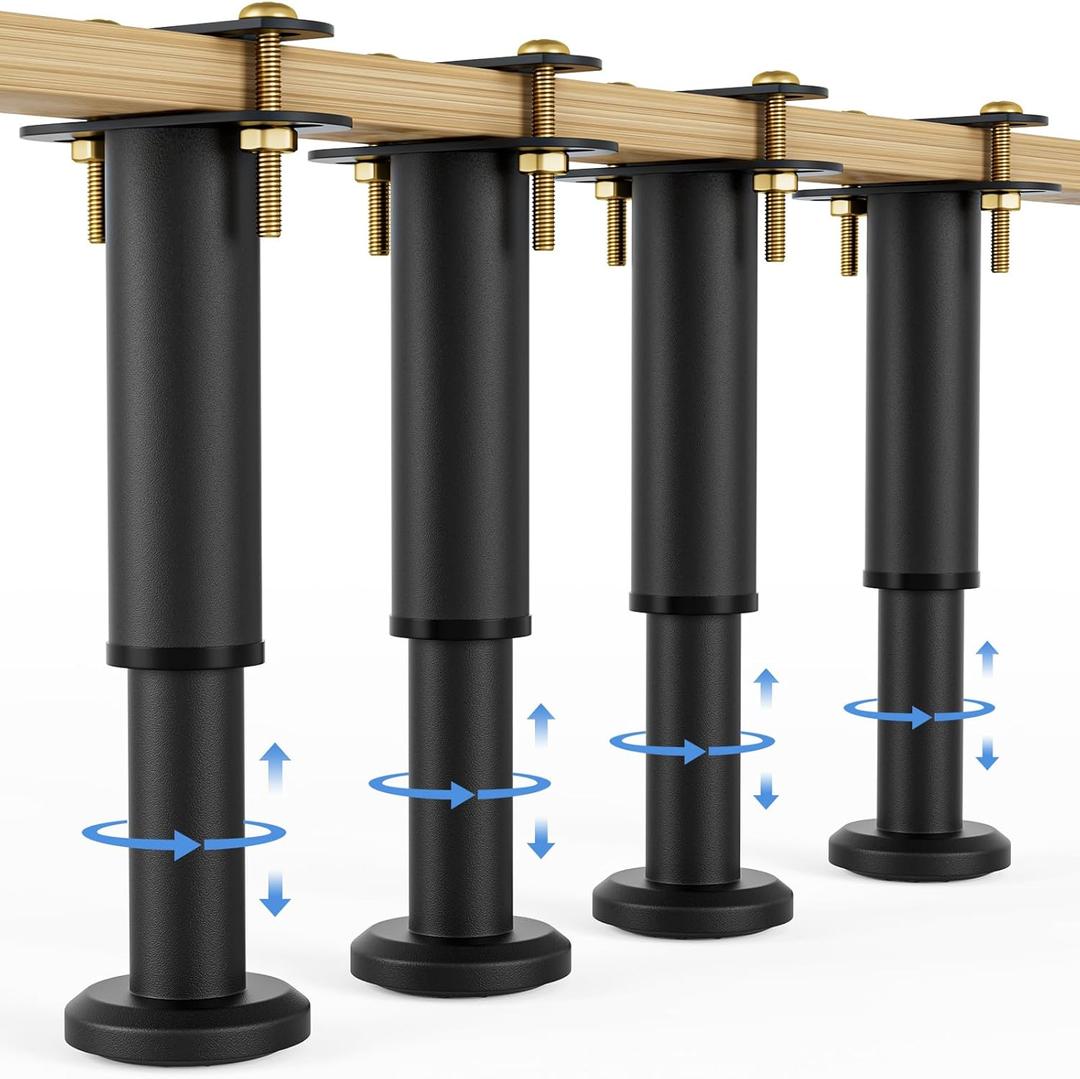 4 Pcs Adjustable Height Bed Support Legs 7.08-13 inch, Extra Durable Steel Bed Frame Support Legs with Wider Base, Bed Slat Support Legs for Bed Frame/Bed Center Slat/King/Queen Bed Frame