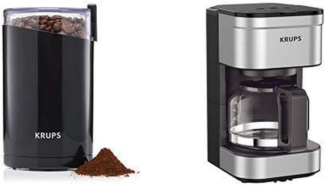 KRUPS 1500813248 203 Electric Spice and Coffee Grinder with Stainless Steel Blades AND KM202850 Simply Brew Compact Filter Drip Coffee Maker
