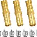 3-pcs 3/8" Hose Barb Fitting, Brass Hose Repair Kit for Fuel Line Connector, Barbed Hoses Mender for Air/Water/Oil/Gas/Pressure Washer/Soaker & Hydraulic Systems Expandable Hoses Repair Kit (2-way-I)
