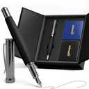 WEMATE Fountain Pen Set, Fine Nib with 20PCS 2.6MM Ink Cartridges(10 Black&10 Blue),1 Ink Converter, Nice Luxury pen for Men, Women, Cool Wooden Fountain Pen for Writing, Journaling, Calligraphy