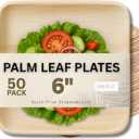 brheez Bamboo Plates from Palm Leaf 6 in Party Plates [50 Pack] Eco Friendly Compostable & Biodegradable – Disposable Plates Heavy Duty and More Environmentally Friendly than Paper Plates