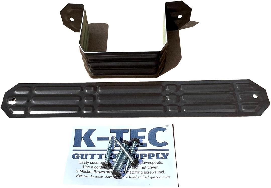 K-TEC 2"x3" Musket Brown Aluminum Downspout Straps with Color-Matched Screws – Heavy-Duty Gutter Mounting Brackets (2 Pack)