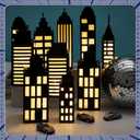 24Pcs Hero Party Favor Boxes Skyscraper City 3D Box with Lights Skyline Buildings Treat Boxes Super Themed Hero Party Centerpiece Decorations for Boys Girls Birthday Heroes Party Supplies (Warm)
