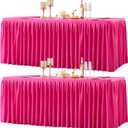 2 Packs Hot Pink Tableclothes for 8 Foot Rectangle Tables, Wrinkle Free Fitted Table Cloth 8ft Stretch Table Cover with Skirt for Parties Weddings Birthday Banquet Baby Shower
