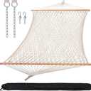 SUNCREAT Hammocks Traditional Rope Double Hammock with Hardwood Spreader Bar and Carrying Bag, 450 lbs Capacity, Natural