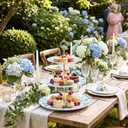Lallisa 3 Tier Blue Hydrangea Cake Stand 10", 9" and 7" Ceramic Serving Tray Dessert Cupcake Display Holder Tower for Wedding Baby Bridal Shower Tea Party Decoration