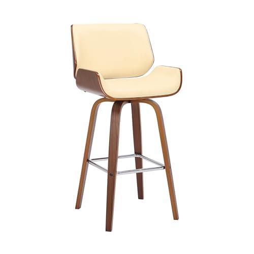 Armen Living Tyler 30" Bar Height Swivel Cream Faux Leather and Walnut Wood Bar Stool