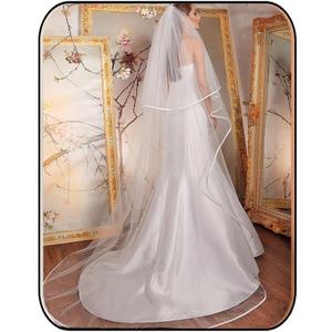 Unsutuo 2 Tiers Bride Wedding Veil Ivory Ribbon Cathedral Veil Bridal Veil for Women, One Size