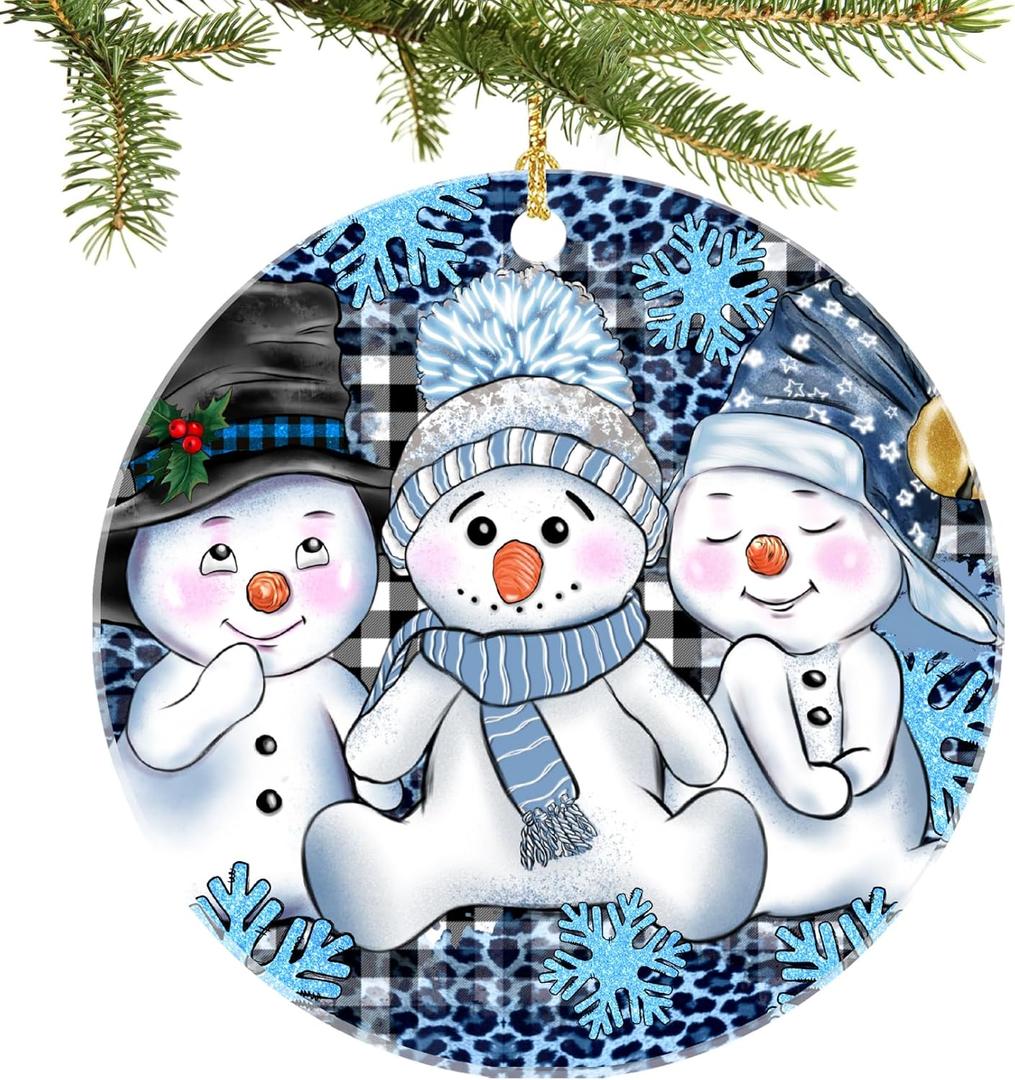 Snow Man Christmas Ornaments for Christmas Tree Snow Man Tree Ceramic Ornament Hanging Snowmen Ornaments for Xmas Holiday Home Decor Gift Exchanges Idea Party Supplies(Three1)