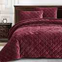 Chezmoi Collection Lux Burgundy Velvet Quilt King Set, 3-Piece Lush Plush Distressed Velvet Bedding All Season Lightweight Comforter Brushed Microfiber Reverse with Diamond Stitch Quilting