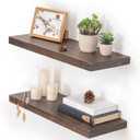 Floating Shelves for Wall, 24"x9.3" Rustic Solid Elm Wood Shelves, Heavy-Duty Wall Mounted Shelves with Invisible Brackets, Set of 2 for Living Room, Bedroom, Kitchen, Walnut Finish, 24"L, Pack of 2