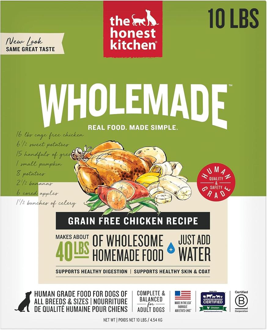 The Honest Kitchen Human Grade Wholemade Dehydrated Grain Free Dog Food - Complete & Balanced Meal or Topper - Chicken, 10 lb Box