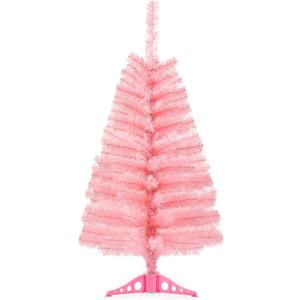 Fushhenmu 3ft Pink Artificial Christmas Tree, Tabletop Christmas Pine Tree with PVC Stand Base for Christmas Home Office Holiday Decoration