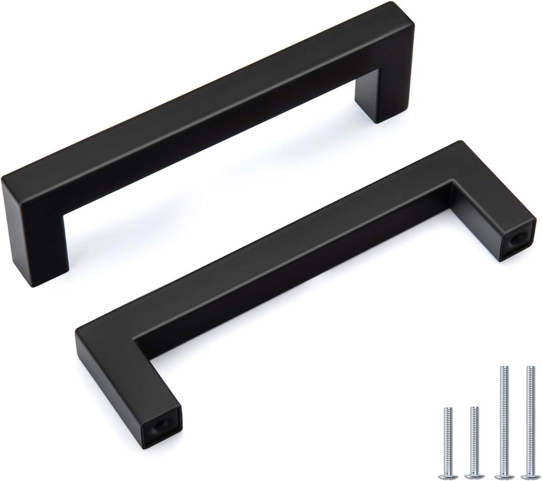 Goldenwarm 20 Pack Black Square Bar Cabinet Pull Drawer Handle Stainless Steel Modern Hardware for Kitchen and Bathroom Cabinets Cupboard,Center to Center 4in(102mm)