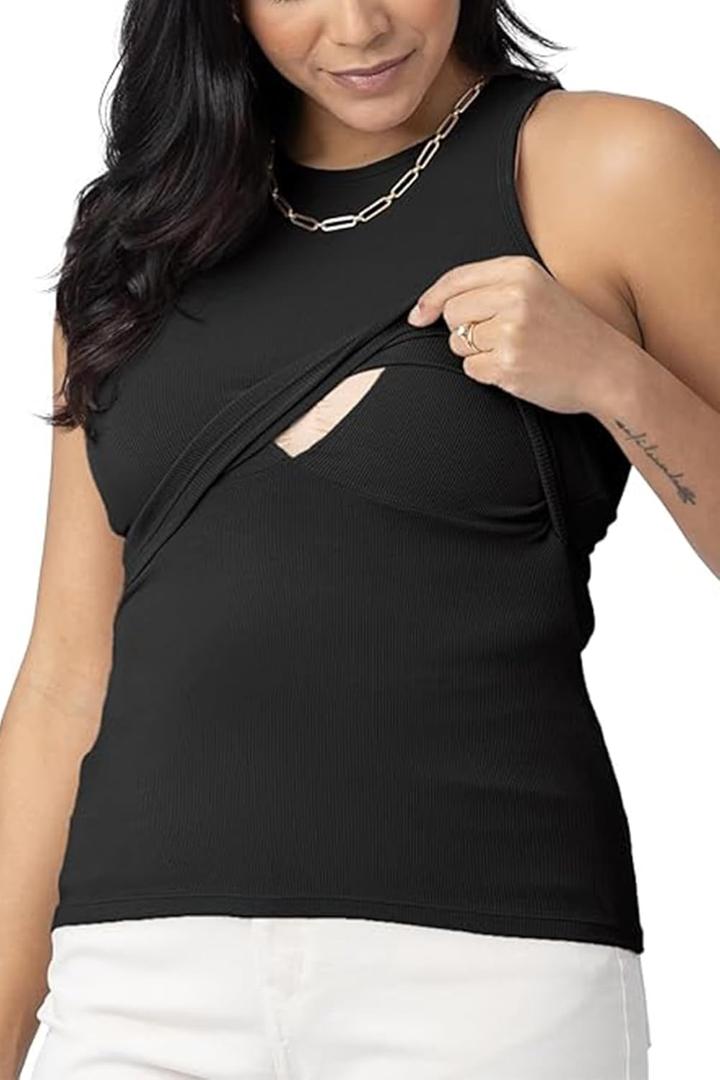 Kindred Bravely Ribbed Racerback Nursing Tank Top | Women's Sleeveless Breastfeeding Shirt (Medium, Black)