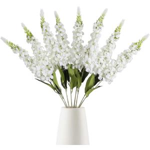 IPOPU 8PCS White Snapdragon Artificial Flowers Delphinium Artificial Silk Flowers Long Stem Hyacinth Fake Flowers for Wedding Home Outdoor Party Floral Arrangement Centerpiece Table Decoration (White)