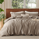 Bedsure 100% Washed Cotton Duvet Cover Queen Size - Natural White Minimalist Cotton Duvet Cover Linen Like for All Seasons - Gentle Soft Plain Simple Bedding (Light cream, Queen, 90"x90")