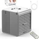 Portable Mini Air Conditioner,BIESQYA 3-in-1 Personal Small Ac Unit Cooler, 3 Speed USB Powered Desk Fan,Swamp Evaporative Windowless Humidifier for Room Office Camping Car,Grey