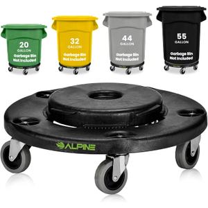 Alpine Rolling Brute Trash Can Dolly - Trash Can Dolly with Wheels/Trash Can Roller Base for Round 20, 32, 44, or 55 Gallon Garbage Bins, Heavy Duty Holds Up to 500lbs (Black)