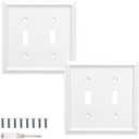 Wall Plates Duplex Outlet Covers, Classic White Light Switch Cover - Natural Bamboo Fiber Electrical Outlet Cover Plate Variety of 13 Styles: Toggle/Combo (2 Gang Toggle 2 Pack, White)