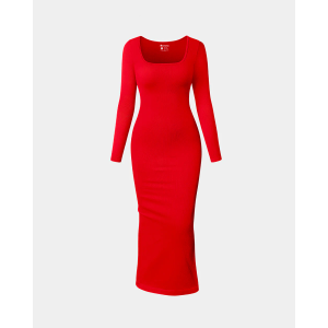 Maxi Dress Square Neck Bodycon Lounge Soft Dresses Red, Size: Small