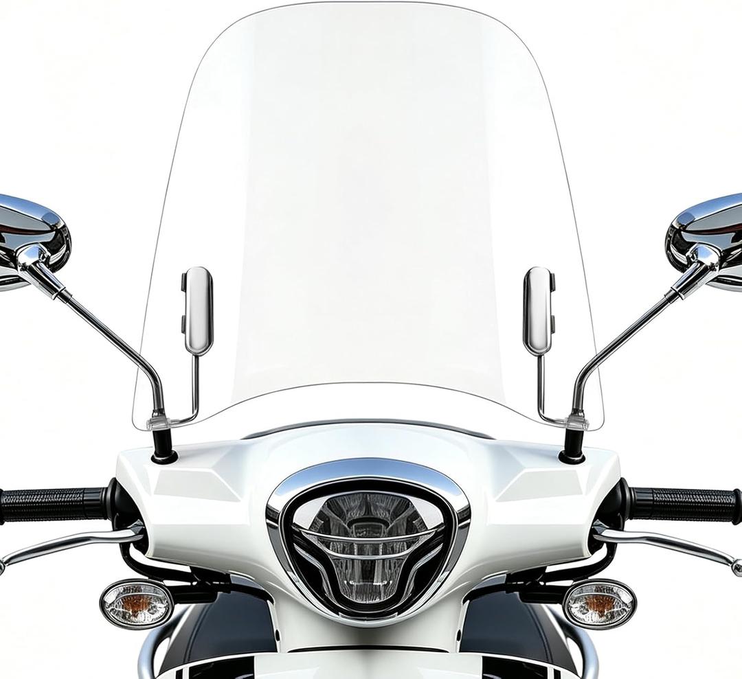 Mokuo Univeral Motorcycle Windscreen 17.2" x 16.5" Large Size Wind Splitter Wind Deflector Windshields Fit for Honda PCX150 Yamaha Zuma Scooter Chinese Mopeds