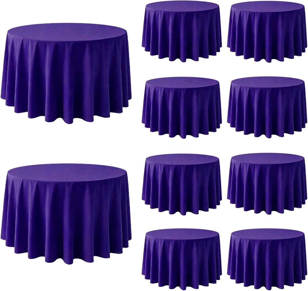 10 Pack Round Tablecloth 120 Inch Purple for 48"-96" Table