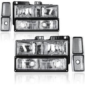 Headlights Assembly Fit 1994-1999 Chevrolet C/K 1500 2500 Suburban / C1500 C2500 C3500 K1500 K2500 K3500 / 1995-1999 Tahoe/for 1994 Chevy Blazer Chrome Housing Clear Reflector