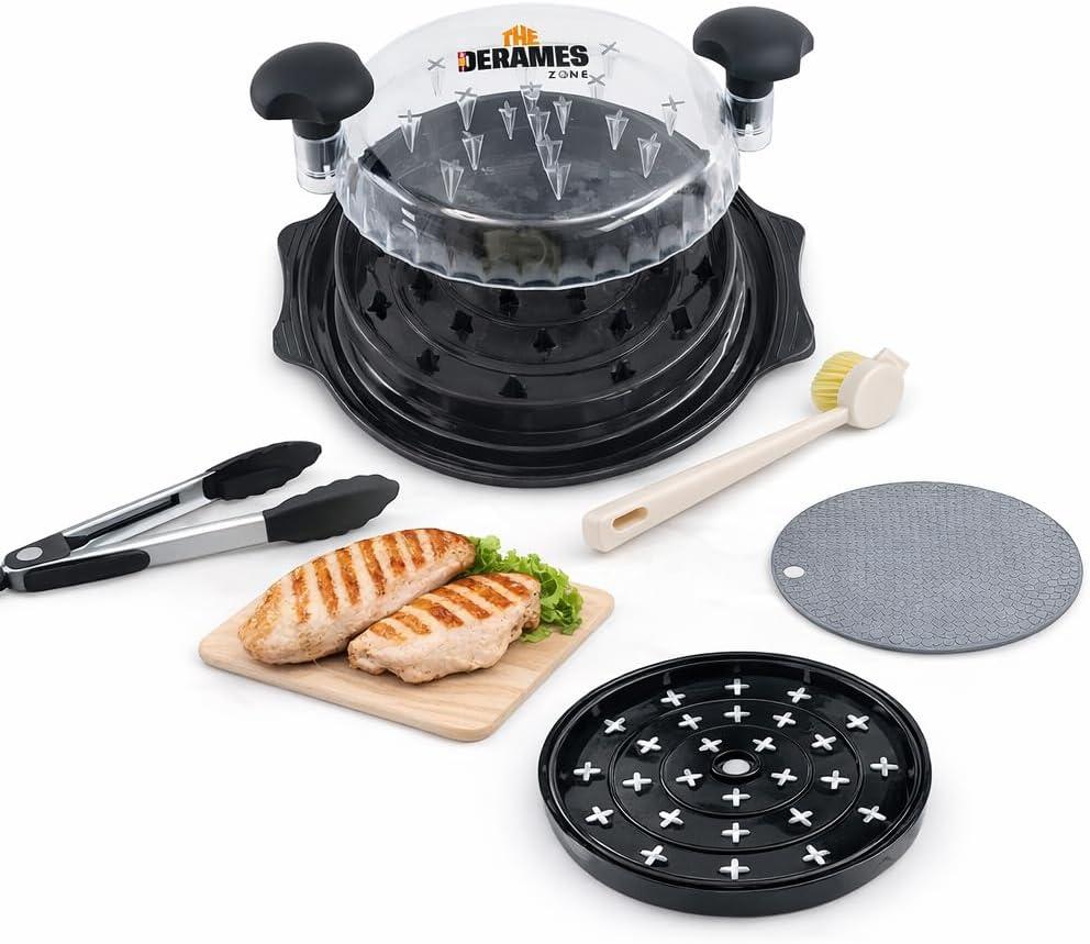 Chicken Shredder Tool Twist with Brush -10" Large Chicken Breast Meat Shredder Machine – BPA-Free Meat Grinder with Removable Tray, Non-Slip Suitable for Pork, Beef, Chicken - Dishwasher Safe (Black)