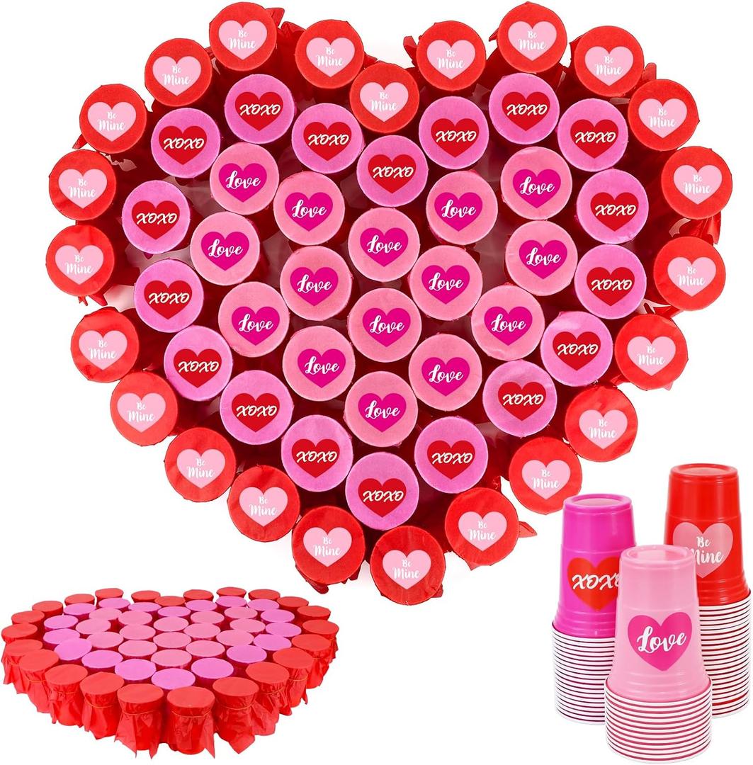 Valentines Games for Kids, 50 PACK Valentine's Punch Game DIY Gifts Party Favors Includes 50 Pcs 16oz Plastic Cups, 60 Sheets Tissues, 60 Stickers for School Activity Classroom Prizes Supplies