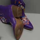 CRYSIGNE Women Flower Embroidered Ankle Cowgirl Boots Square Toe Western Boots Chunky Heel Pull On Short Boots 9