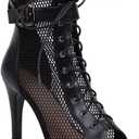 UTIKLIOU Women's Mesh Sandals Peep Toe High Top Sandals Lace Up Summer Boots Buckle Strap Party Sexy Pump Shoes Open toe (8, Black)