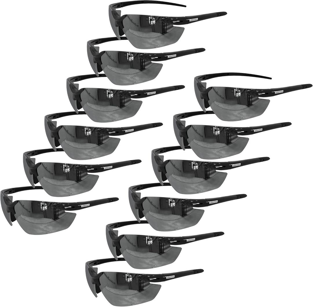 JORESTECH Safety Eyewear, ANSI Z87+ Impact Resistant Polycarbonated Eye Protection Safety Glasses, pack of 12 (Black)
