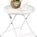 TeoKJ Folding Small Outdoor Side Table, Anti Rust Patio Metal Table