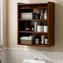 ZttRiee Bathroom Wall Cabinet, Medicine Cabinet with Roll-Up Door & 3 Shelves, Over The Toilet Wall-Mounted Storage Cabinet, Walnut