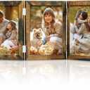 DUENPY 5 Folding 5x7 Picture Frame Horizontal Engineered Wood Accordion Photo Frame with Plexiglass Tabletop Bookshelf Display Brown