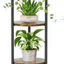 iDavosic.ly 4 Tier Corner Plant Stand Indoor, 45 Inch Tall Vertical Metal Flower Heavy Duty Pot Holder Shelf Outdoor for Patio Porch Living Room, Modern Black & Rustic Brown - Round