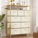 9 Drawer Fabric Dresser, Bamboo Fabric Drawer Dresser, Large Capacity Storage, for Bedroom and Living Room