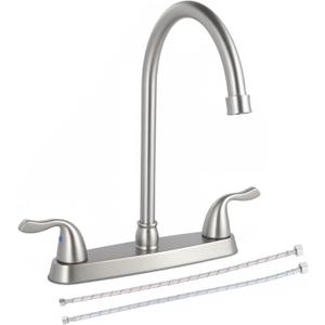 Brushed Nickel Kitchen Sink Faucet, 2 Handle 3 Hole Kitchen Faucet Without Sprayer, High Arc Swivel Spout Stainless Steel Sink Faucet for Rv Camper, HT-KF200