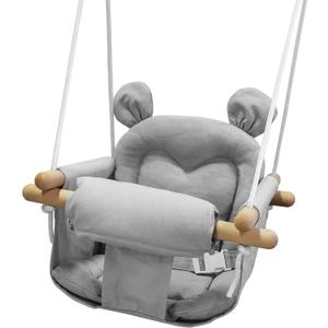 GFU Baby Swing, Canvas Baby Swings for Infants, Secure Baby Swing Outdoor, Toddler Swing for Indoors, Wooden Hanging Baby Swing Seat, Hammock for Tree and Backyard (Gray)