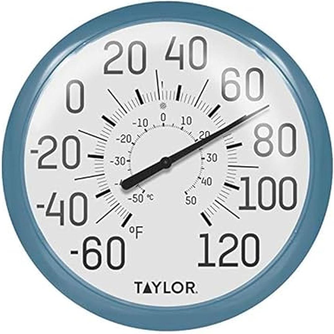 Taylor Big and Bold Wall Indoor Outdoor Thermometer, Easy to Read Numbers for Patio, Pool, and Indoor Areas 13.25 inch, Teal
