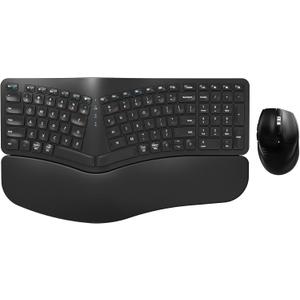 Ergonomic Wireless Keyboard Mouse Combo, EDJO Bluetooth/2.4G Dual Channel, Split Design, Soft Foam Palm Rest, 4 Level DPI Adjustable Wireless Mouse, Rechargeable, for Windows/Mac/AndroidBlack