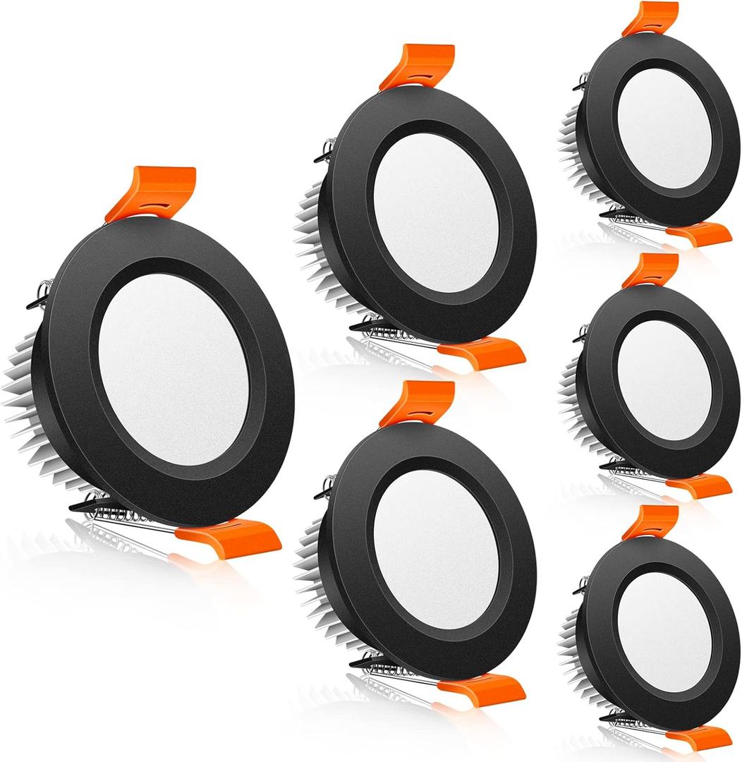 2 Inch LED Downlight, 3W Recessed Lighting Dimmable Ceiling Light Kit, 3000K Warm White, CRI80 Black Can Lights with LED Driver(35W Halogen Equivalent), 6 Pack