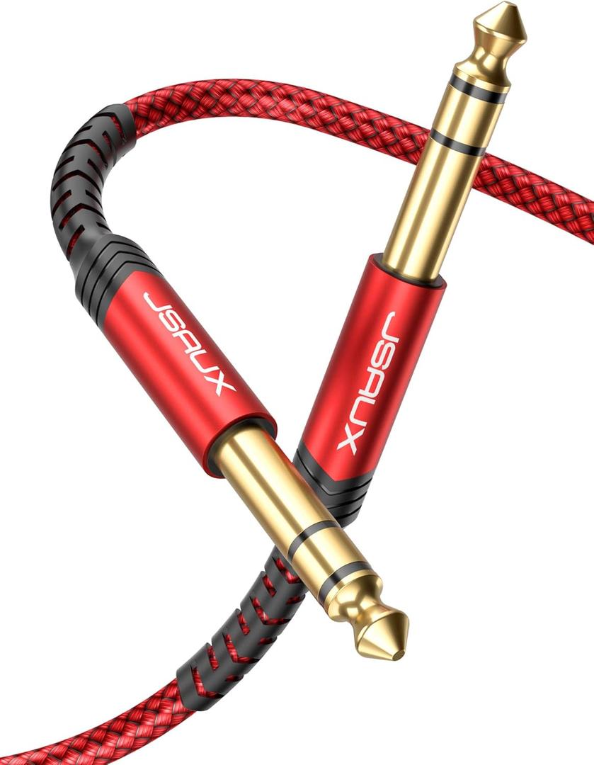 JSAUX 1/4 Inch Guitar Instrument Cable 20FT, 6.35mm (1/4) TRS to 6.35mm (1/4) TRS Stereo Audio Cable Male to Male Straight-to-Straight for Electric Guitar, bass Guitar, Electric Mandolin-Red