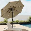 EAST OAK Patio Umbrella, 9 ft Outdoor Table Umbrella with 40 LED Solar Lights and 8 Ribs, 1.9inch Aluminum Pole, UPF 50+ Fade Resistant and Push Button Tilt for Deck and Poolside, Tan