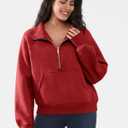 ATHMILE Womens Sweatshirts Half Zip Cropped Pullover Fleece Quarter Zipper Hoodies Fall Winter Fashion Outfits Red XL