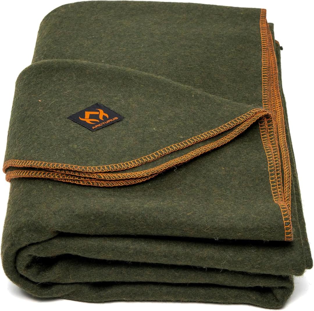 Arcturus Military Wool Blanket - Warm, Thick, Washable - Great for Outdoors, Camping, Stadium Blanket, Picnics, Travel - Car & Bushcraft Survival Kits (Olive Green)