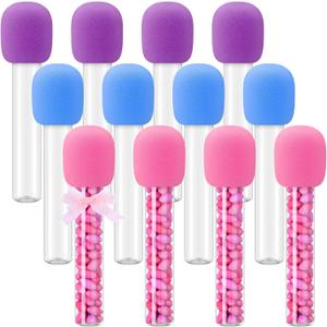 Newtay 12 Pcs Microphone Candy Tubes Kpop Themed Decor Karaoke Theme Birthday Party 10'' Fake Prop Microphone Plastic Toy for Disco Singer Stage Costume Prop, Candy Not Included (Purple,Pink,Blue)